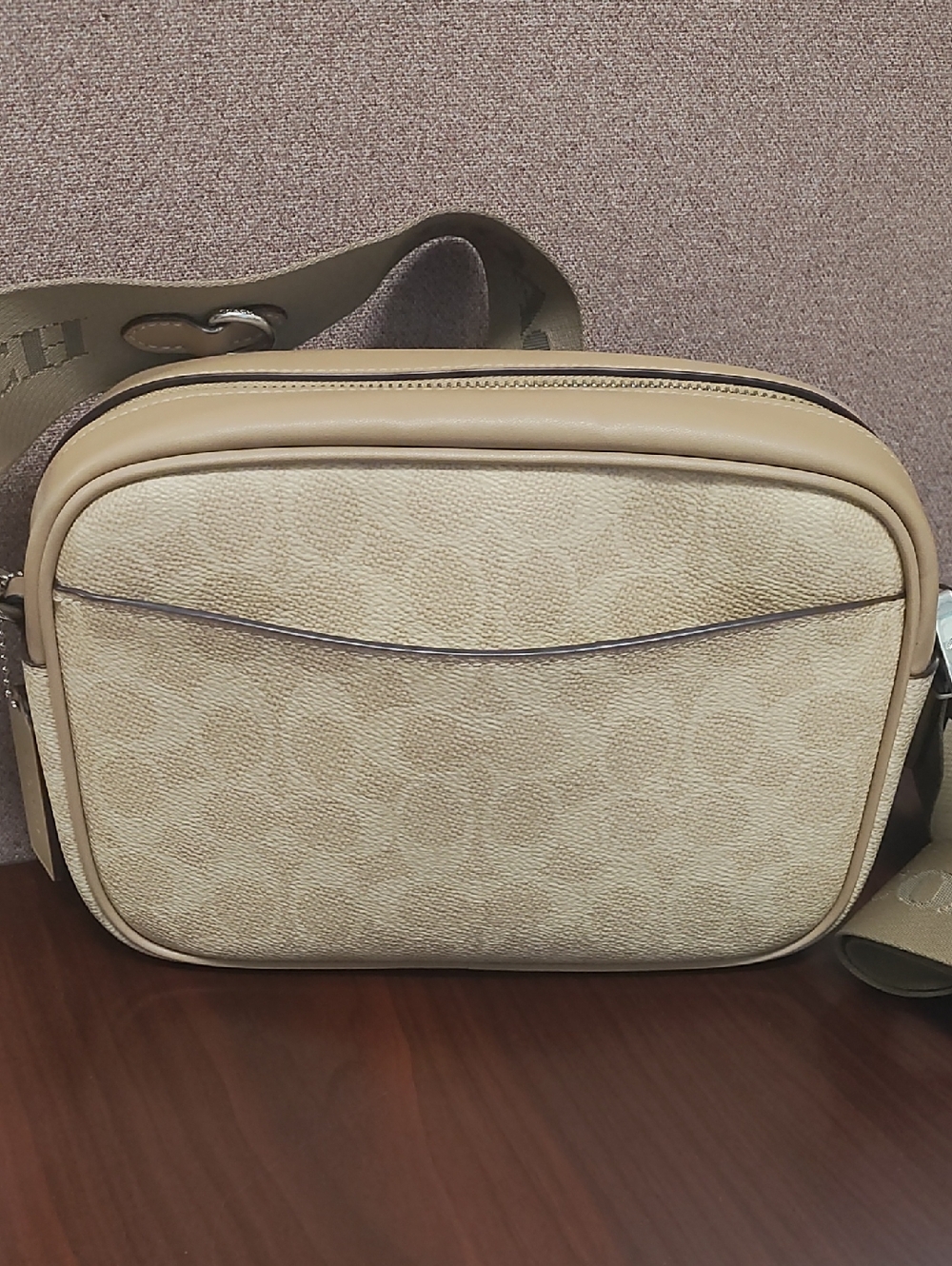 Coach Beige/Tan Signature Stripe Crossbody Camera Bag - Picture 4 of 4